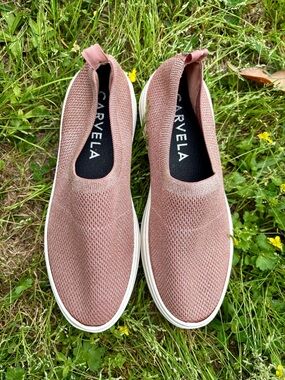 Carvela Women’s Slip-On Knit Sneakers in Dusty Rose